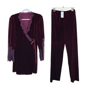 Vtg Jonquil by Diane Samandi Burgundy Velvet Lace Set M Whimsigoth Dark Romantic